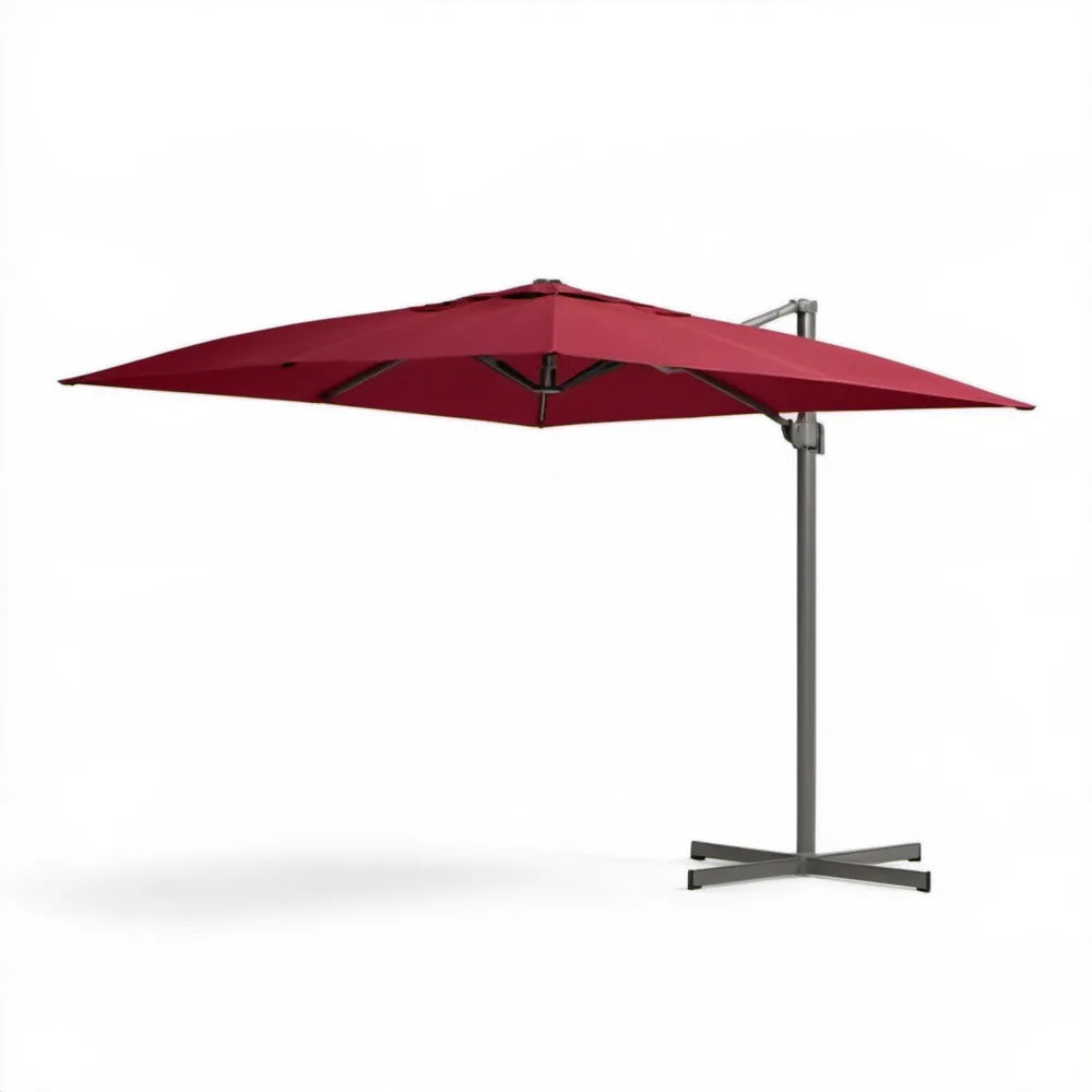 Bordowy parasol boczny kwadratowy 300 x 300 cm, wysokość 250 cm