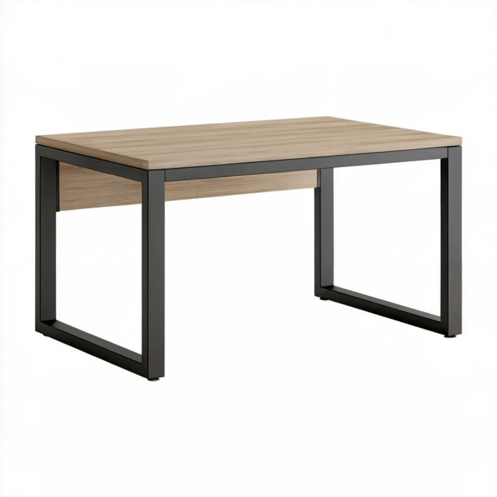 Biurko prostokątne 120 x 60 x 75 cm, jasny dąb, czarny stelaż stalowy
