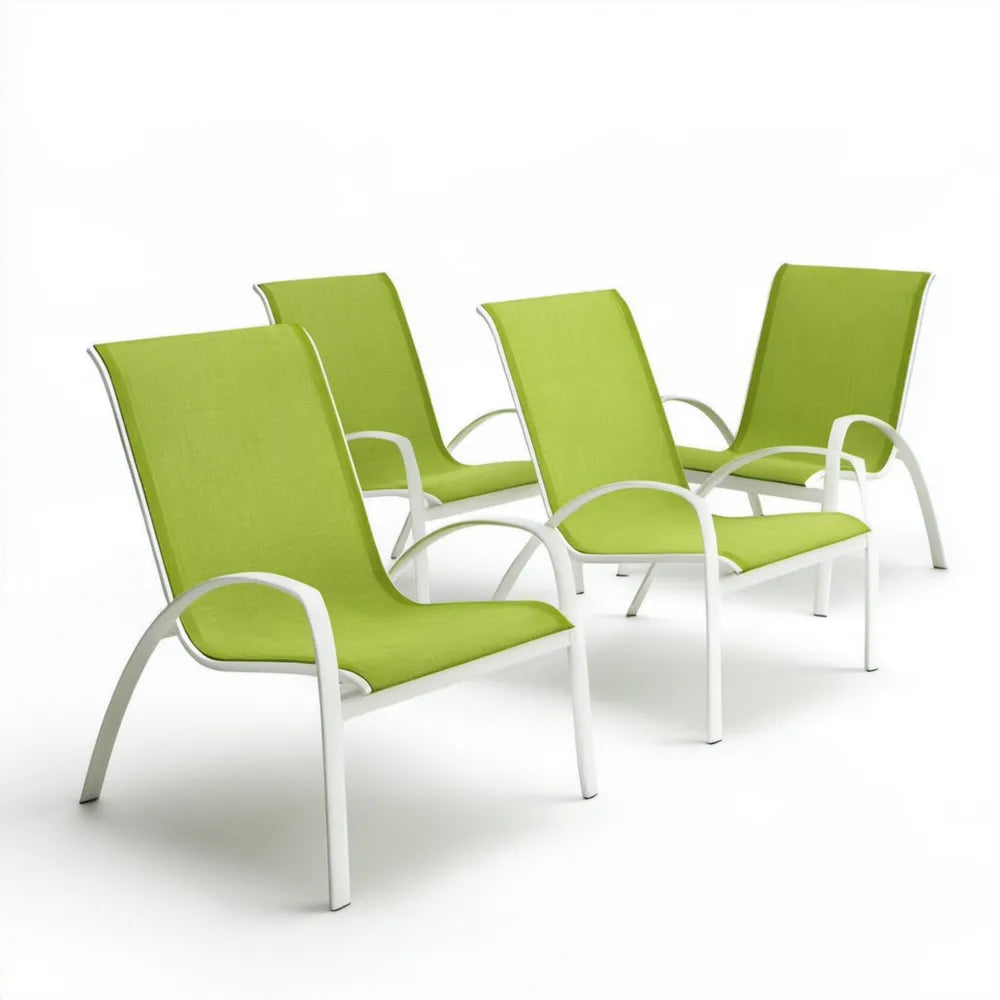 Zestaw 4 zielono-białych krzeseł ogrodowych aluminiowych 58 x 73 x 91 cm