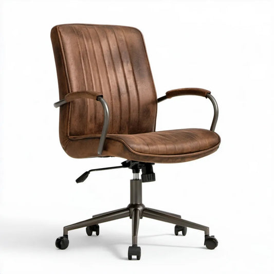 Brązowy fotel biurowy obrotowy ze skóry syntetycznej PU, 58 x 63 x 90–100 cm