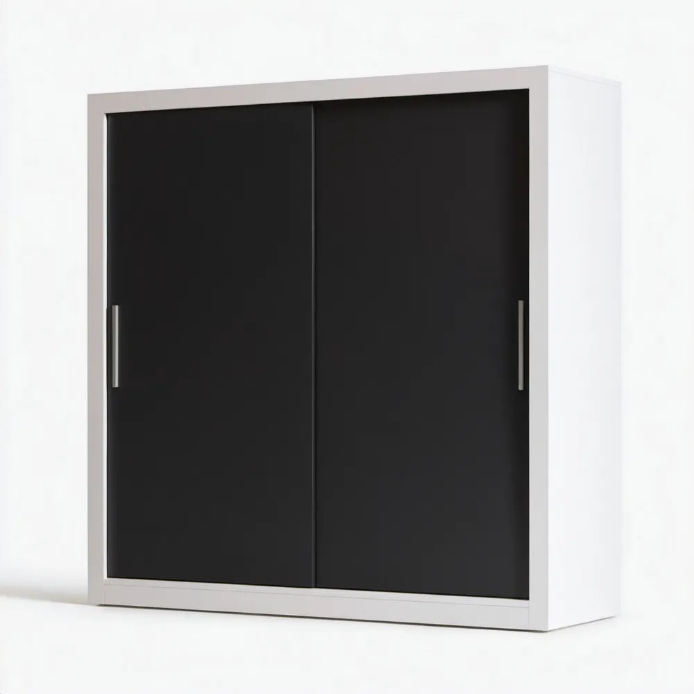 Biało-czarna szafa z 2 drzwiami przesuwnymi, 180 x 60 x 200 cm