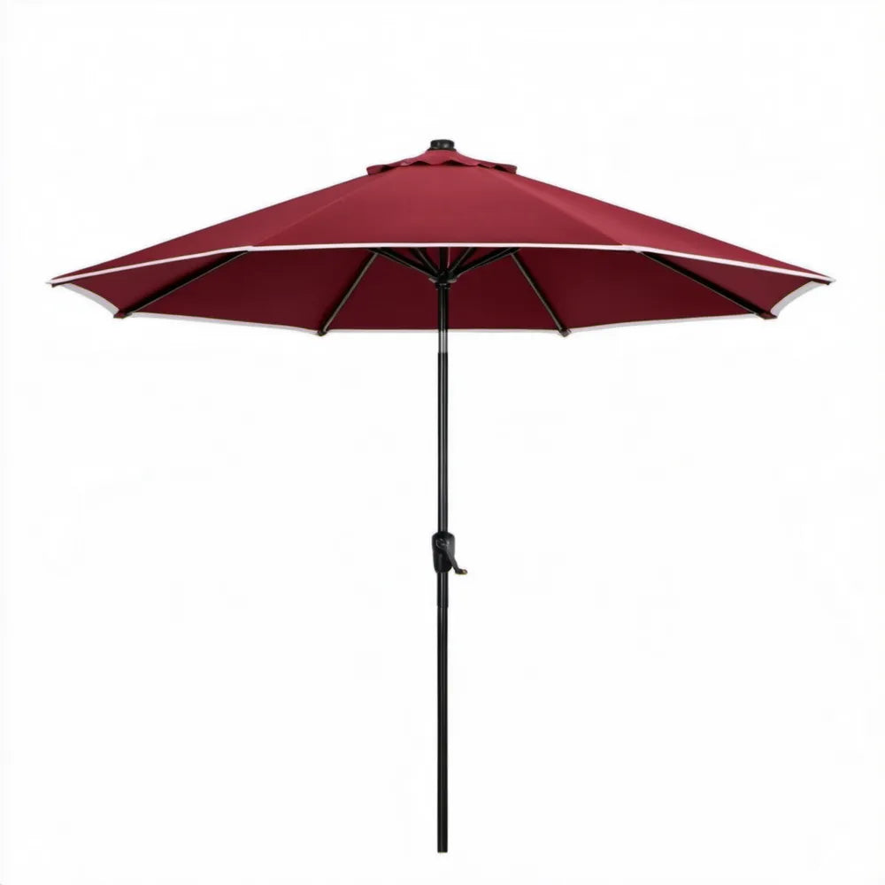 Bordowy ośmiokątny parasol ogrodowy z korbą Ø 300 cm, wysokość 245 cm