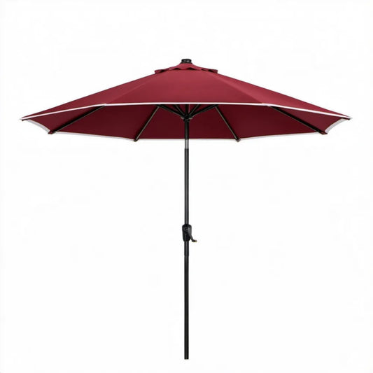 Bordowy ośmiokątny parasol ogrodowy z korbą Ø 300 cm, wysokość 245 cm