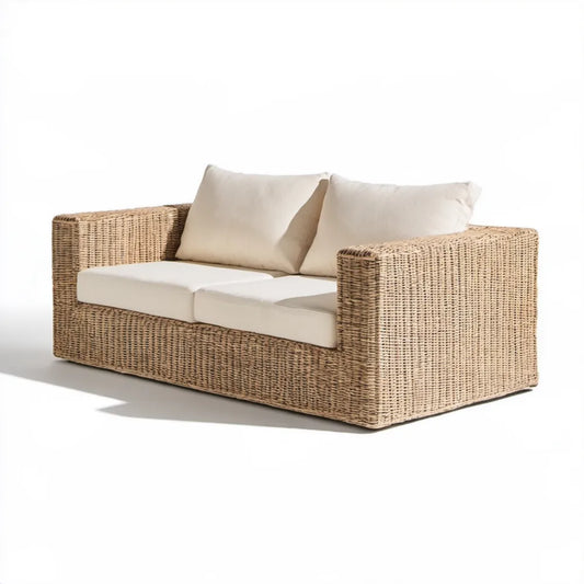 Dwuosobowa sofa ogrodowa z technorattanu PE Beżowa/Kremowa 160 x 85 x 75 cm