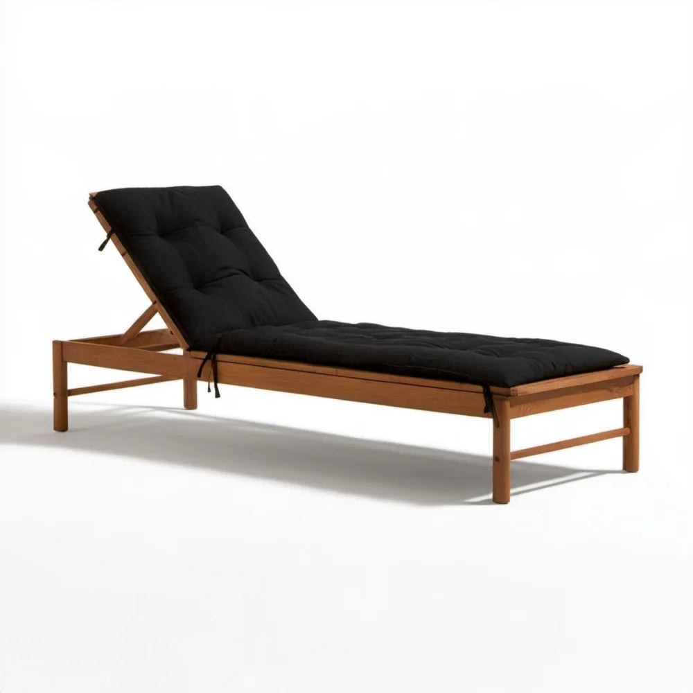 Regulowany leżak ogrodowy z drewna eukaliptusowego z czarną poduszką 200 x 70 x 85 cm
