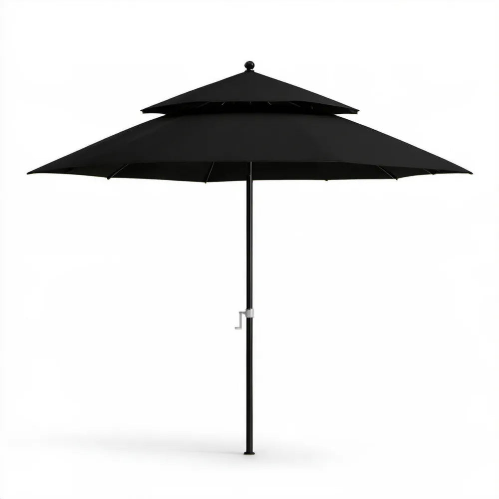 Czarny ośmiokątny parasol z korbką, 300 cm, wysokość 248 cm