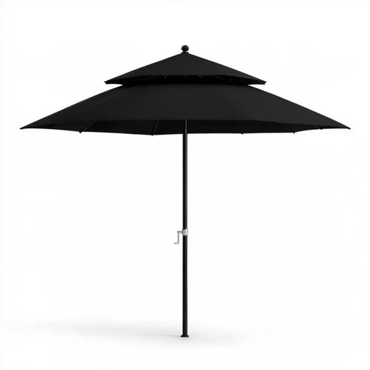 Czarny ośmiokątny parasol z korbką, 300 cm, wysokość 248 cm