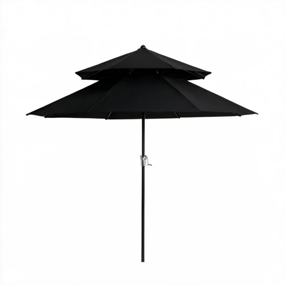 Czarny parasol ogrodowy z podwójnym daszkiem i korbką, Ø 270 cm