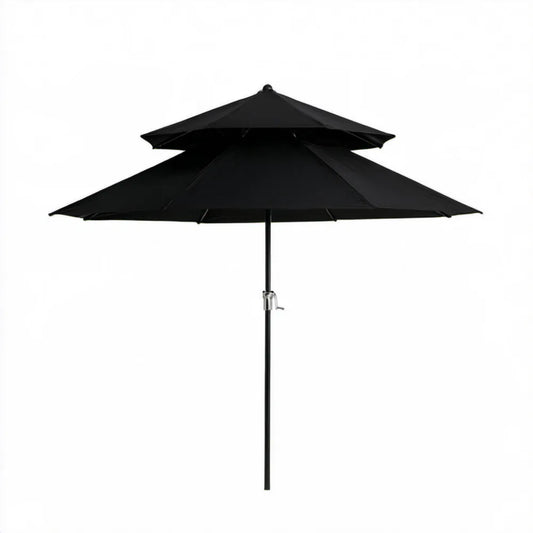 Czarny parasol ogrodowy z podwójnym daszkiem i korbką, Ø 270 cm
