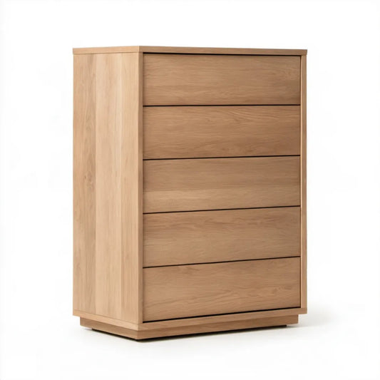 Komoda z litego drewna dębowego, naturalny dąb, 80 × 42 × 110 cm, 5 szuflad