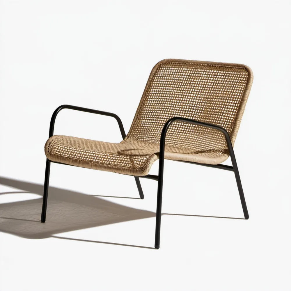 Fotel ogrodowy z plecionki PE na stalowym stelażu Naturalny/Czarny 65 x 72 x 80 cm