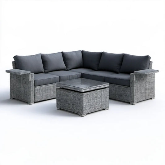 Narożnik ogrodowy z technorattanu ze stolikiem 220 x 220 x 85 cm Szary/Antracytowy