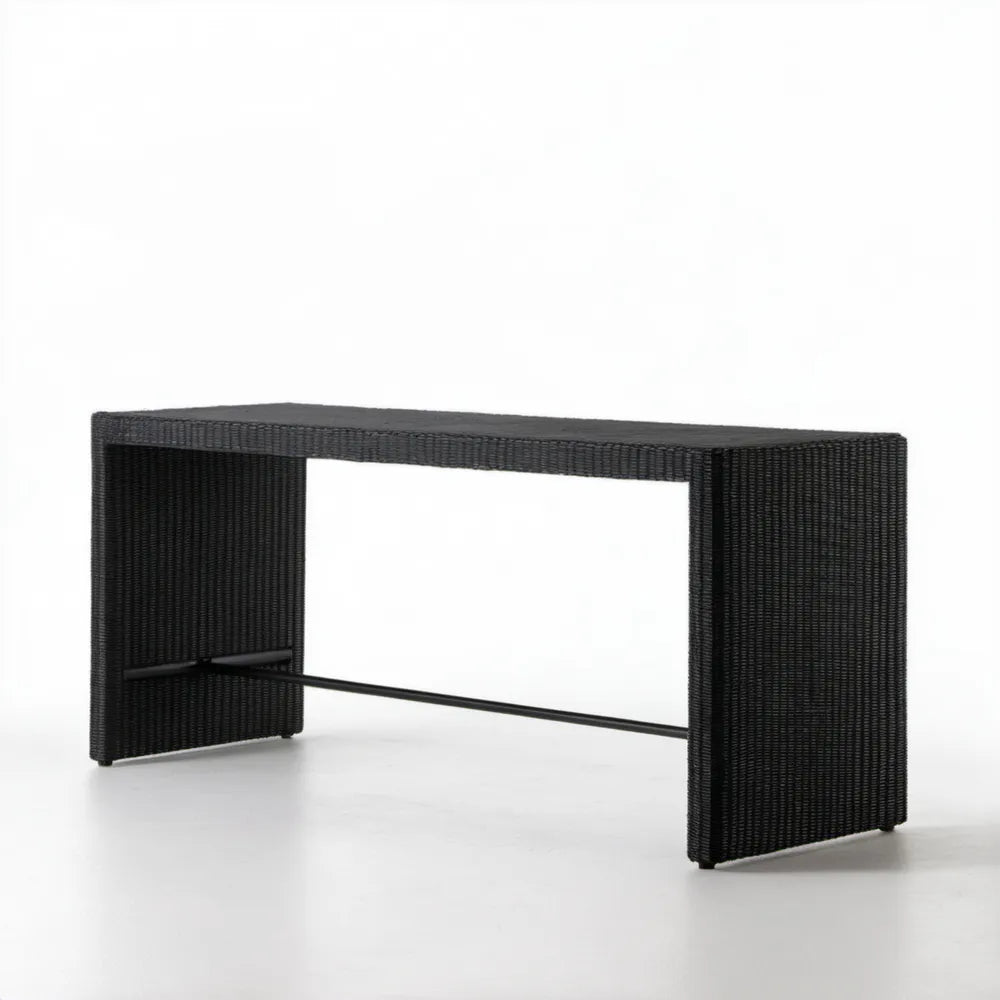 Czarny prostokątny stół ogrodowy z rattanu syntetycznego PE 150 x 90 x 75 cm
