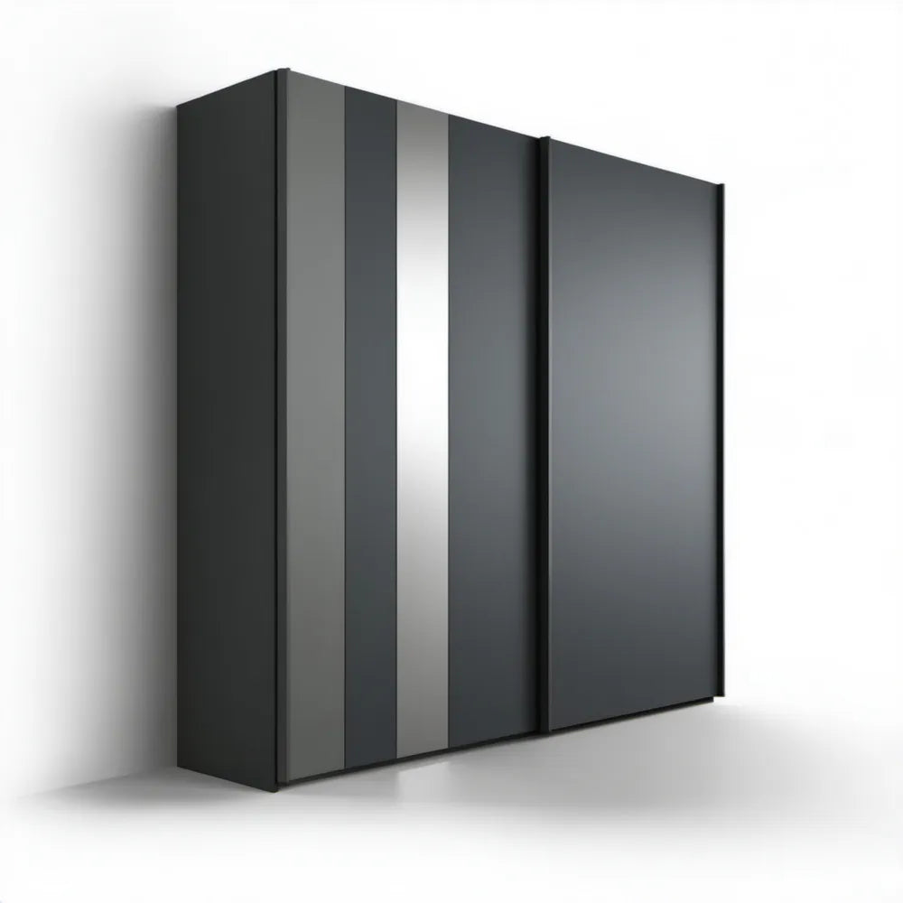 Czarna szafa przesuwna z szarymi panelami, 200 × 200 × 60 cm