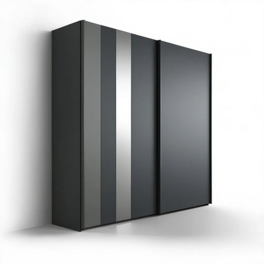 Czarna szafa przesuwna z szarymi panelami, 200 × 200 × 60 cm